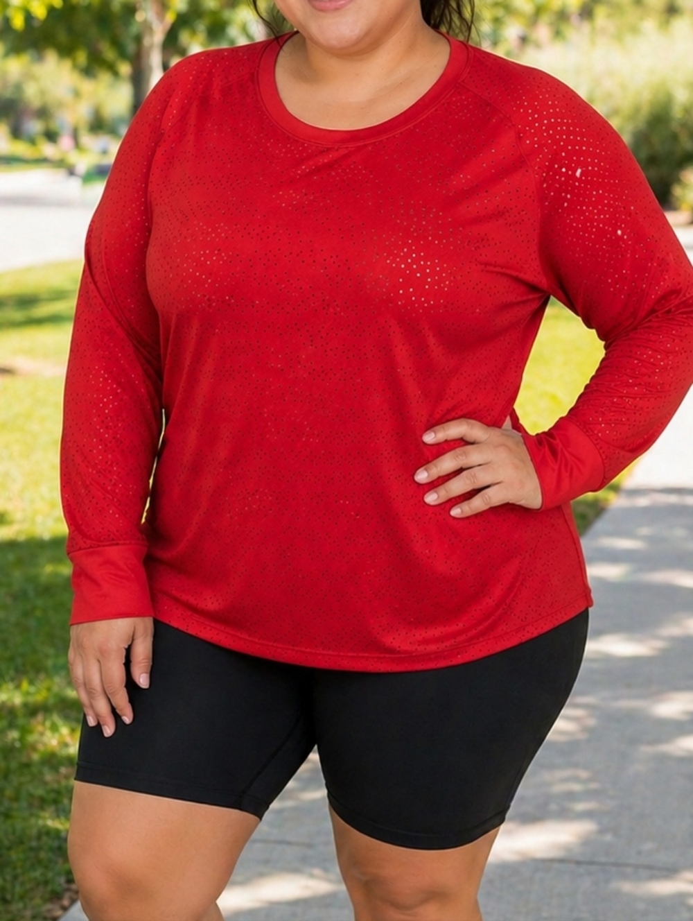 Zyia Active Red Perforated Long Sleeve Top Plus Size | Breathable Athleisure Gym